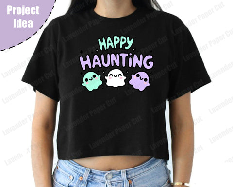 Happy Haunting Layered SVG, PNG, Clipart Halloween SVG, Ghost svg, Happy Ghost, Kawaii Halloween, For Cricut and Silhouette SVG Lavender Paper Cut 