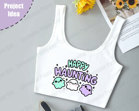Happy Haunting Layered SVG, PNG, Clipart Halloween SVG, Ghost svg, Happy Ghost, Kawaii Halloween, For Cricut and Silhouette SVG Lavender Paper Cut 