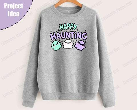 Happy Haunting Layered SVG, PNG, Clipart Halloween SVG, Ghost svg, Happy Ghost, Kawaii Halloween, For Cricut and Silhouette SVG Lavender Paper Cut 