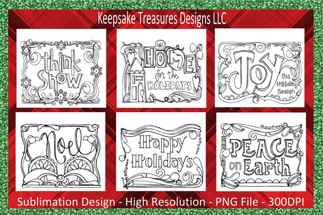 Happy Holidays Christmas Coloring Cards, 6 Printable Cards, Kids Coloring Cards, JPEG Printable, Digital Download Sublimation Keepsake Treasures Designs LLC. 