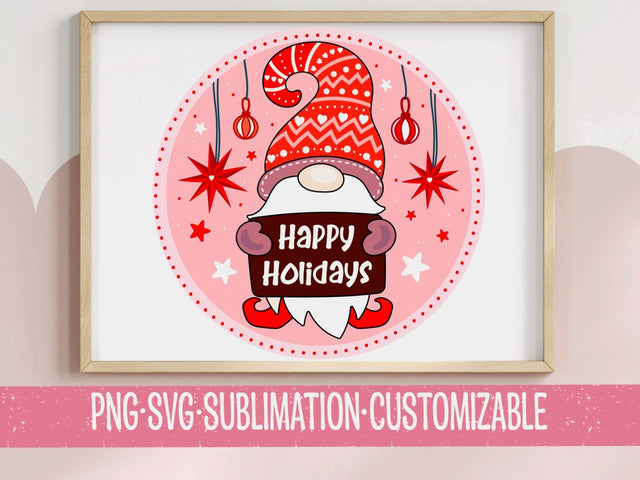 Happy Holidays Gnome - Holiday Colorful SVG PNG | Cutesy Graphic | Festive Clipart | Family | Digital Download | Shopping | SVG YaySportsandSuch 