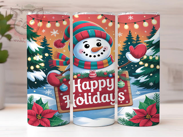 Happy Holidays Snowman Tumbler, Happy Holidays, Winter Wrap, Festive Tumbler, Holiday Pattern, 20oz Tumbler, Sublimation Print Sublimation Lara' s Designs 