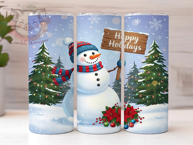 Happy Holidays Snowman Tumbler, Happy Holidays, Winter Wrap, Festive Tumbler, Holiday Pattern, 20oz Tumbler, Sublimation Print Sublimation Lara' s Designs 