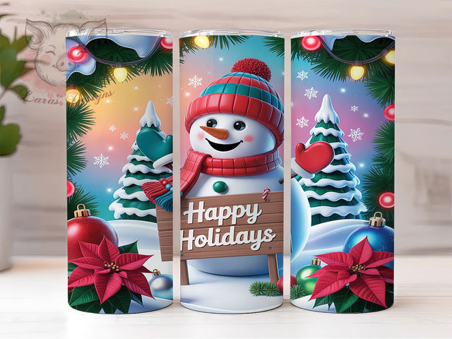 Happy Holidays Snowman Tumbler, Happy Holidays, Winter Wrap, Festive Tumbler, Holiday Pattern, 20oz Tumbler, Sublimation Print Sublimation Lara' s Designs 