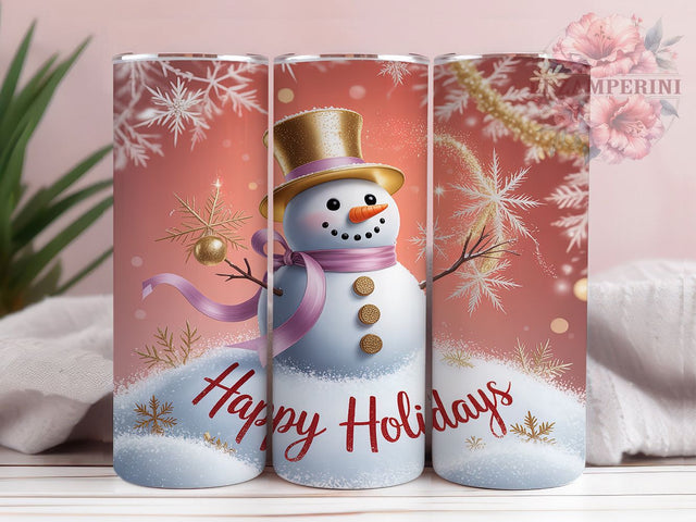 Happy Holidays Snowman Tumbler, Happy Holidays Wrap, Winter Pattern, Sublimation Cup, 20oz Skinny Tumbler, Festive Drinkware, Christmas Design Sublimation Li Zamperini 