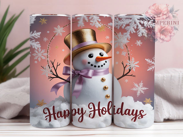 Happy Holidays Snowman Tumbler, Happy Holidays Wrap, Winter Pattern, Sublimation Cup, 20oz Skinny Tumbler, Festive Drinkware, Christmas Design Sublimation Li Zamperini 