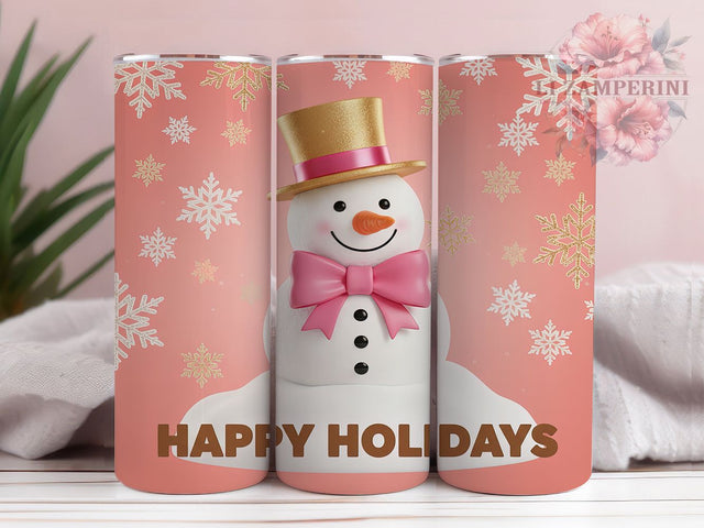 Happy Holidays Snowman Tumbler, Happy Holidays Wrap, Winter Pattern, Sublimation Cup, 20oz Skinny Tumbler, Festive Drinkware, Christmas Design Sublimation Li Zamperini 