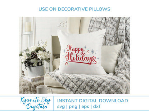 Happy Holidays SVG phrase with sparkles stars and swirl flourishes SVG Kyanite Sky Digitals 