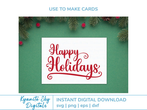 Happy Holidays SVG phrase with sparkles stars and swirl flourishes SVG Kyanite Sky Digitals 