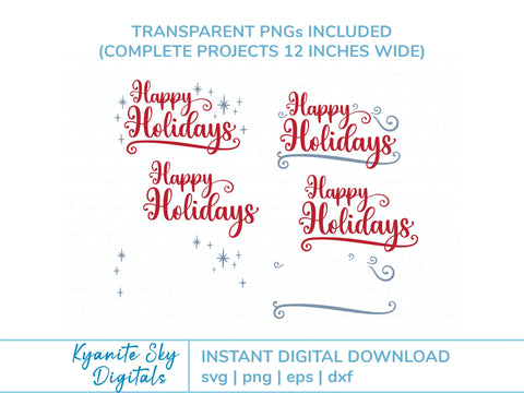 Happy Holidays SVG phrase with sparkles stars and swirl flourishes SVG Kyanite Sky Digitals 