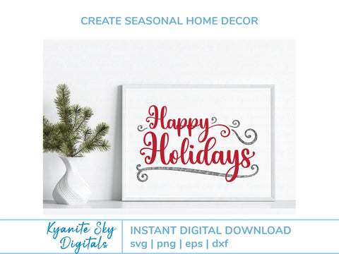 Happy Holidays SVG phrase with sparkles stars and swirl flourishes SVG Kyanite Sky Digitals 