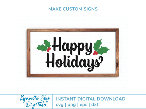 Happy Holidays SVG title with holly or bow SVG Kyanite Sky Digitals 