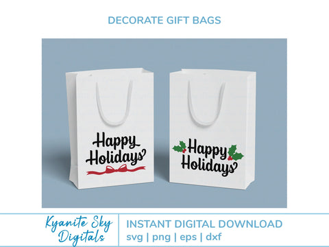 Happy Holidays SVG title with holly or bow SVG Kyanite Sky Digitals 