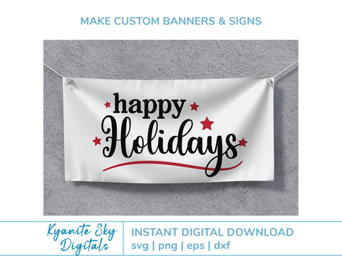 Happy Holidays SVG title with stars and flourishes SVG Kyanite Sky Digitals 