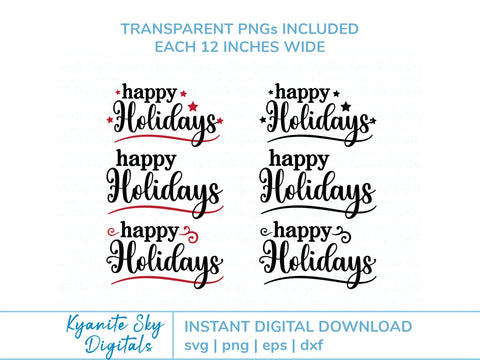 Happy Holidays SVG title with stars and flourishes SVG Kyanite Sky Digitals 