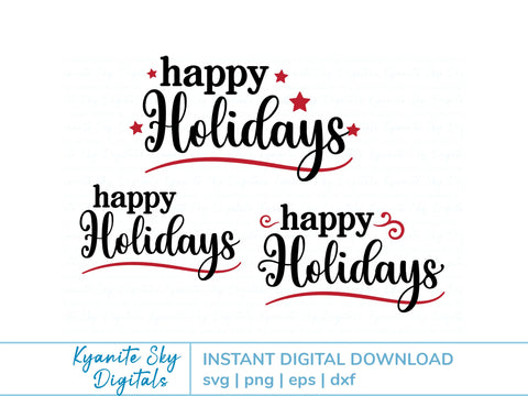 Happy Holidays SVG title with stars and flourishes SVG Kyanite Sky Digitals 