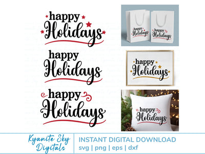 Happy Holidays SVG title with stars and flourishes SVG Kyanite Sky Digitals 