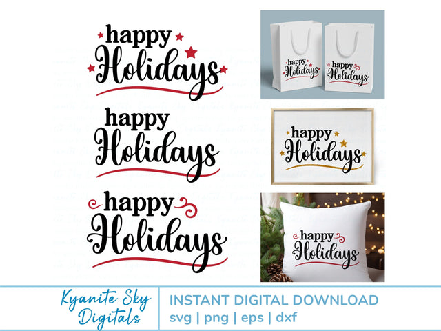 Happy Holidays SVG title with stars and flourishes SVG Kyanite Sky Digitals 