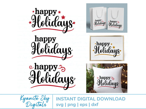 Happy Holidays SVG title with stars and flourishes SVG Kyanite Sky Digitals 