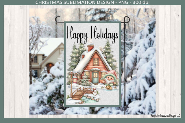 Happy Holidays Winter Gnome Garden Flag, Sublimation Png Printable, Digital Download Sublimation Keepsake Treasures Designs LLC. 