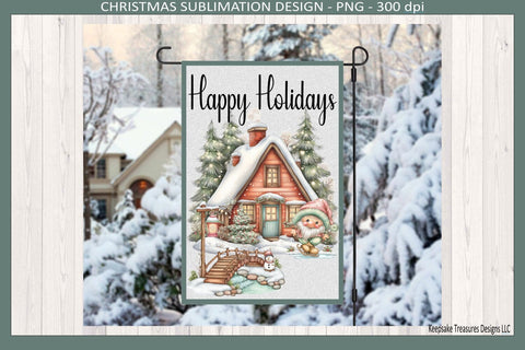 Happy Holidays Winter Gnome Garden Flag, Sublimation Png Printable, Digital Download Sublimation Keepsake Treasures Designs LLC. 