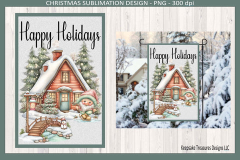 Happy Holidays Winter Gnome Garden Flag, Sublimation Png Printable, Digital Download Sublimation Keepsake Treasures Designs LLC. 