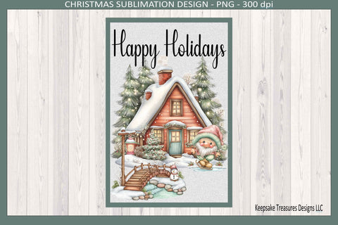 Happy Holidays Winter Gnome Garden Flag, Sublimation Png Printable, Digital Download Sublimation Keepsake Treasures Designs LLC. 
