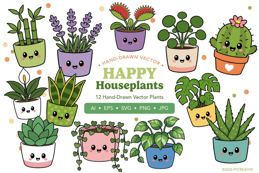 Happy Houseplants Clipart SVG PNG - So Fontsy