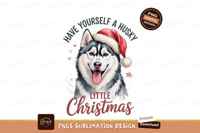 Happy husky wearing santa hat christmas Sublimation Designangry 