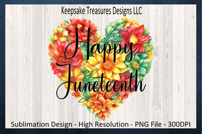 Happy Juneteenth Floral Heart, Sublimation PNG, Juneteenth T-Shirt Design, Juneteenth Celebration Fashion, Digital Download, Printable PNG Sublimation Keepsake Treasures Designs LLC. 