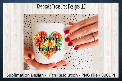 Happy Juneteenth Floral Heart, Sublimation PNG, Juneteenth T-Shirt Design, Juneteenth Celebration Fashion, Digital Download, Printable PNG Sublimation Keepsake Treasures Designs LLC. 