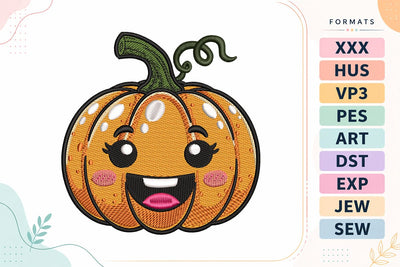 Happy Kawaii Pumpkin with Curly Vine Halloween Embroidery Design Embroidery/Applique DESIGNS sg embroidery 
