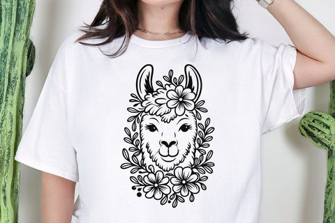 Happy Llama with flowers svg file, Flower Llama Svg, Llama crown, Animal face svg, Floral Llama Png, llama print, llama shirt, llama gifts SVG DesignDestine 