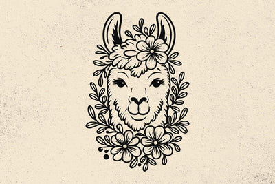 Happy Llama with flowers svg file, Flower Llama Svg, Llama crown, Animal face svg, Floral Llama Png, llama print, llama shirt, llama gifts SVG DesignDestine 