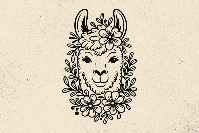 Happy Llama with flowers svg file, Flower Llama Svg, Llama crown, Animal face svg, Floral Llama Png, llama print, llama shirt, llama gifts SVG DesignDestine 