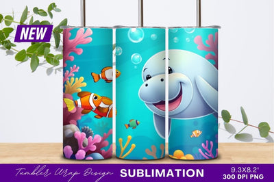 Happy Manatee With Clownfish Tumbler Png Sublimation Regulrcrative 