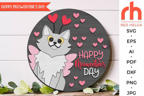 Happy Meowentine's Day SVG, Silhouette of a Cat-Cupid DXF SVG RedHelgaArt 
