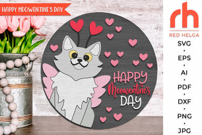 Happy Meowentine's Day SVG, Silhouette of a Cat-Cupid DXF SVG RedHelgaArt 