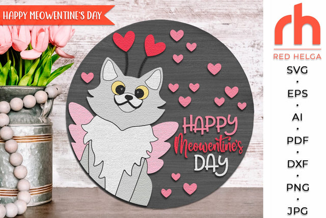 Happy Meowentine's Day SVG, Silhouette of a Cat-Cupid DXF SVG RedHelgaArt 