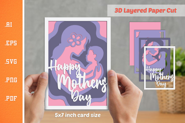 Happy Mothers Day - 3D Layered Paper Cut SVG SVG Slim Studio 