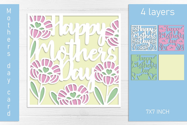 Happy Mothers day card with flowers svg, Layered papercut SVG AnastasiyaArtDesign 