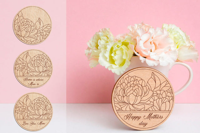 Happy Mothers Day coasters, Love you Mom laser engrave SVG AnastasiyaArtDesign 