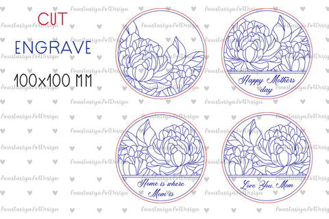 Happy Mothers Day coasters, Love you Mom laser engrave SVG AnastasiyaArtDesign 