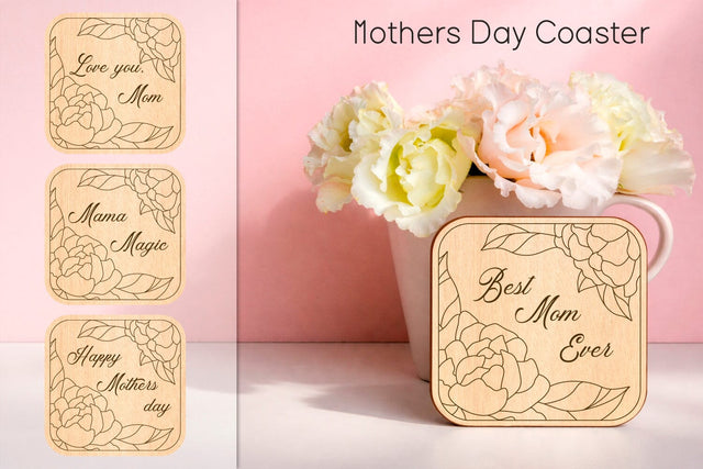 Happy Mothers day coasters set, Laser cut template SVG AnastasiyaArtDesign 