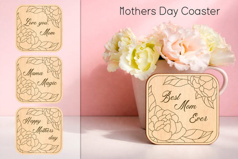 Happy Mothers day coasters set, Laser cut template SVG AnastasiyaArtDesign 