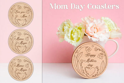 Happy Mothers day coasters set, Love you Mom, Best Mom ever laser cut SVG AnastasiyaArtDesign 