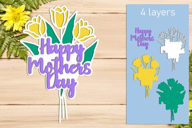 Happy Mother's Day flowers laser cut, Layered bouquet svg SVG AnastasiyaArtDesign 
