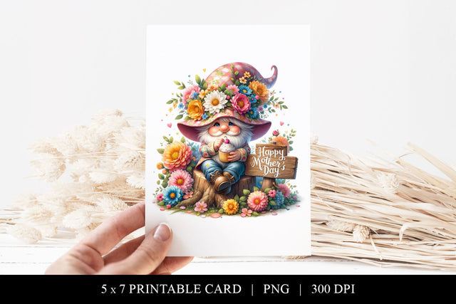 Happy Mother's Day Gnome Printable Card Sublimation BijouBay 