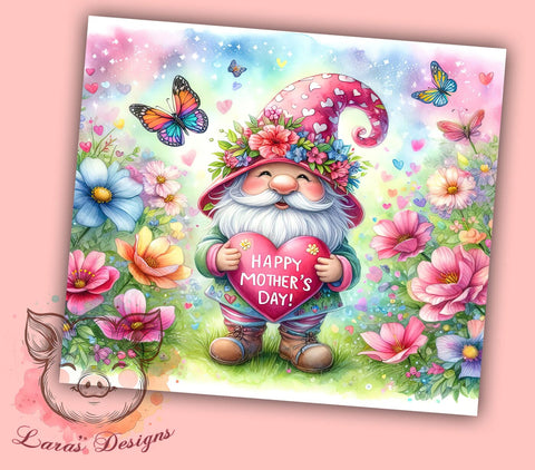 Happy Mother's Day, Gnome Tumbler Wrap, 20oz Tumbler Design, Mother's Day Gifts, Cute Gnome Art, Custom Sublimation, Unique Drinkware Sublimation Lara' s Designs 