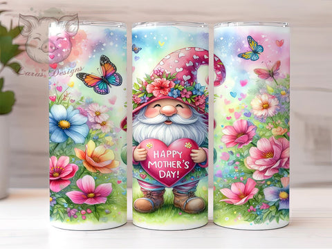 Happy Mother's Day, Gnome Tumbler Wrap, 20oz Tumbler Design, Mother's Day Gifts, Cute Gnome Art, Custom Sublimation, Unique Drinkware Sublimation Lara' s Designs 